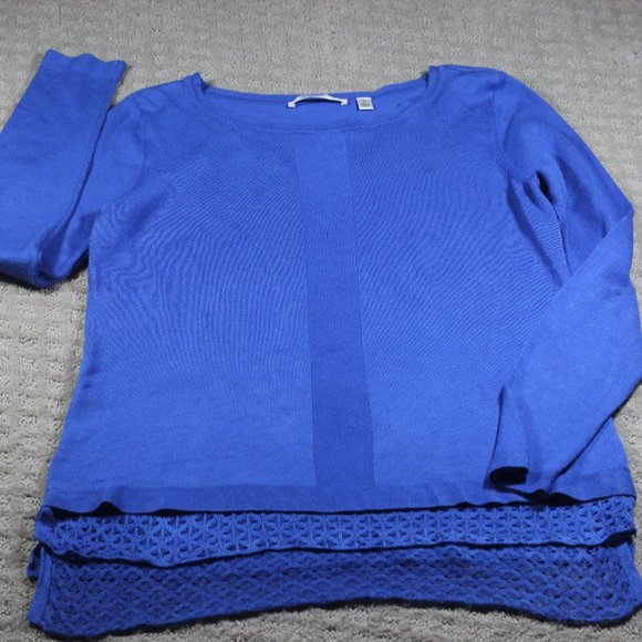 Cyrus Size S Royal Blue Round Neck Crochet Hem Sweater - Picture 1 of 5
